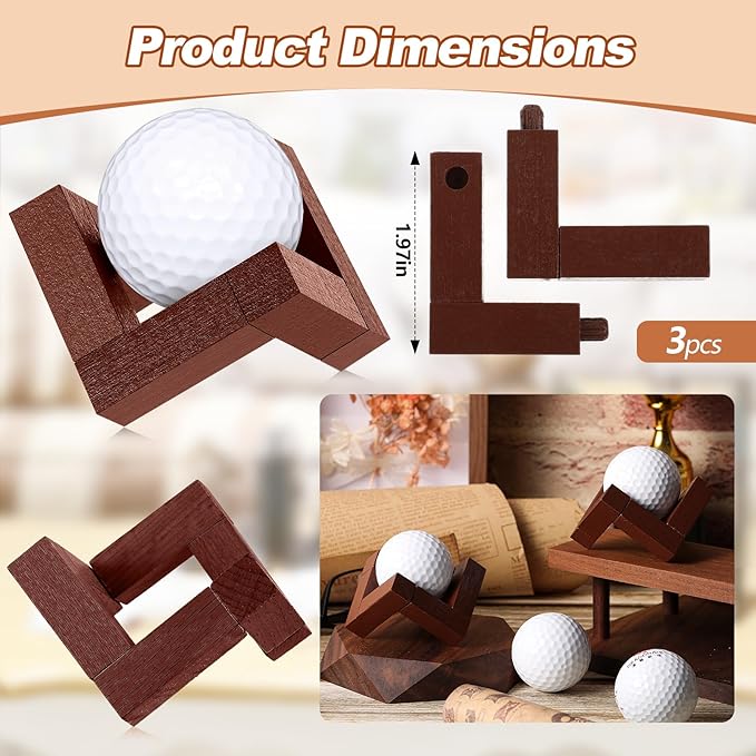 Golf Ball Display Holder 1.97 Inch Wooden Golfball Display Stand Baseball Rack Case for Souvenir Collections Tabletop Desk Decor Men Golf Enthusiasts(3 Pcs,Walnut Color)