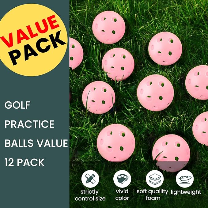 FINGER TEN Golf Practice Balls Plastic Colored Value 12/24/36/50 Pack, Limited Flight Sports Training Ball for Men Women, Indoor Outdoor Driving Range Backyard Use