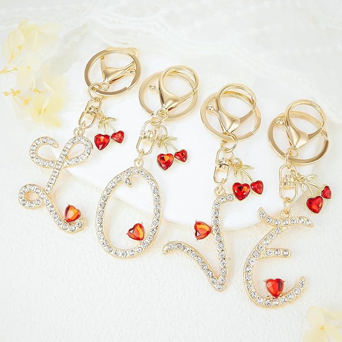 Gold Plated Alphabet Initial Letter Keyring Keychain for Women Girls Crystal Key Chains for Wallet Backpack Bag Charm