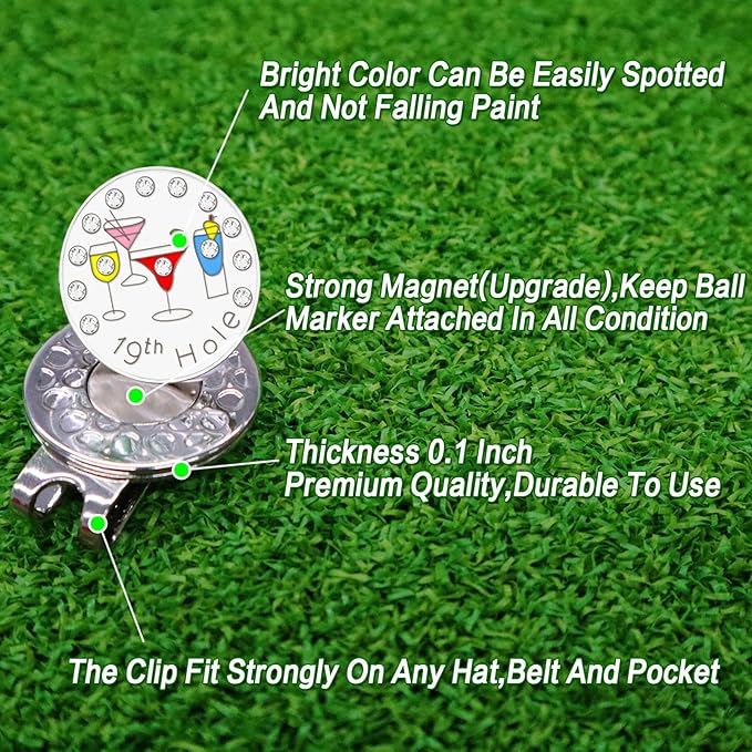 FINGER TEN Golf Ball Marker with Hat Clip Markers Assorted Patterns Value Gift Set Mark Golf Divot Tool Accessories for Men Women Kids