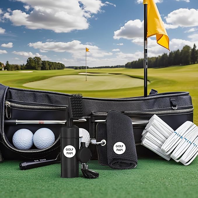 Golf Club Cleaner Brush Kit – Golf Club Cleaning Accessories Include Spray Bottles, Towels, Brush Covers & Retractable Clips – Must-Have Golf Gifts for Clean Shots (1 & 2 Pack)