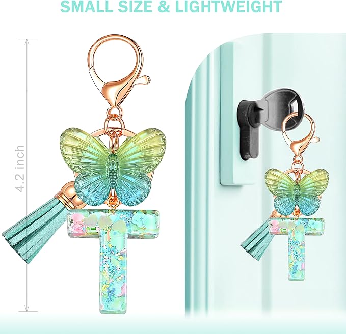 JINGUAZI Initial letter Keychains for Women Tassel Butterfly Pink Purple Cute Car Keychain for Wallet Backpack bag charm