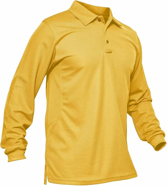 MAGCOMSEN Men's Polo Shirts 3 Button Quick Dry Performance Long Sleeve Tactical Shirts Pique Jersey Golf Shirt