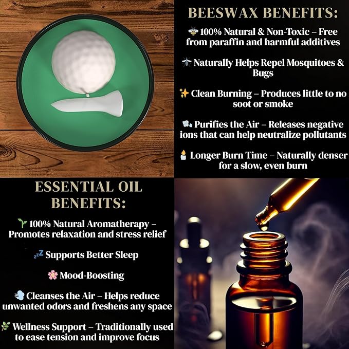All-Natural Golf Candle – Eucalyptus Scent | Hand-Poured in The USA | Beeswax & Soy Wax | Essential Oils | 100% Beeswax Wick | Premium Gift Box | Candle Gifts for Men & Women| Aromatherapy Benefits