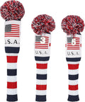 Craftsman Golf Knit Pom Pom 3pcs Headcover Set Vintange Sock Covers for Driver and Woods