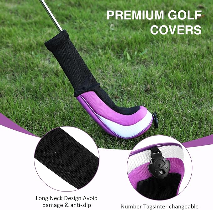 Golf Head Covers, 4pcs Golf Club Covers for Driver Fairway and Hybrid, Nylon Golf Club Head Covers for Men Women with Interchangeable Tags