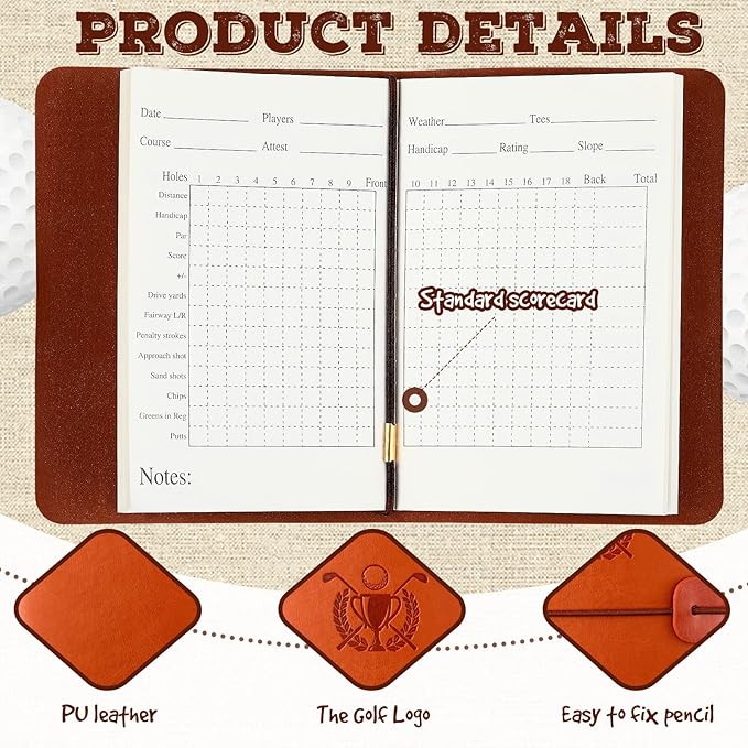 Yexiya Golf Scorecard Book with Pencil Leather Golf Journal Scorecard Holder Accessories Notebook Log Book Pocket Scorebook Gifts for Men Golfers, Sports and Outdoor Club Accessories