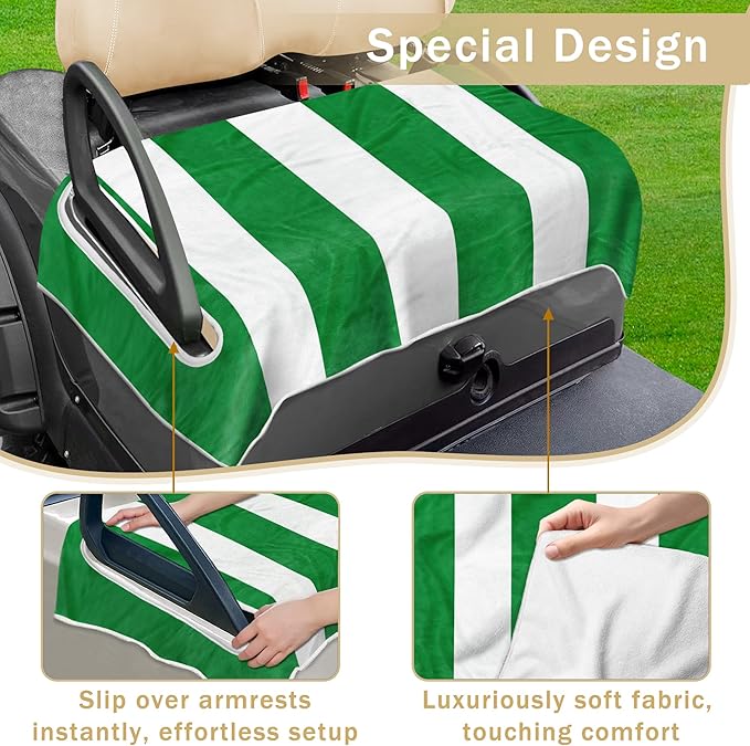 YOKYHOM Golf Cart Seat Covers, Green Golf Cart Seat Towel Blanket Keeps Seat Comfortable and Clean, 100% Microfiber, 51''x 31'', for EZGO, Yamaha, Club Car and More 2-Seat Golf Carts