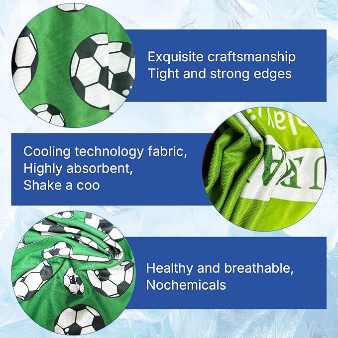 OPSO Soccer Cooling Towel Set, 40 x 12 inches, 12 Pack, Microfiber Sports Towels for Baseball, Soccer, Golf LCE Towel Microfiber Sports Towels for Player (Soccer 3)