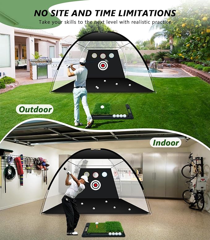 Golf Net with Heavy-Duty Hitting Mat for Indoor & Outdoor Golf Hitting Chipping Swing Driving Practice, Mult-Targets 10x7ft Practice Nets for Backyard Driving, Gifts for Men Dad Husband Golfers