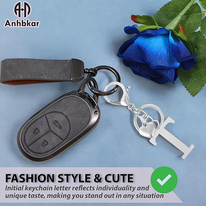Metal Heart Alphabet Keychain for Women, Girls - Cute Initial Letter Accessories for Purse, Bag Charms and Backpack
