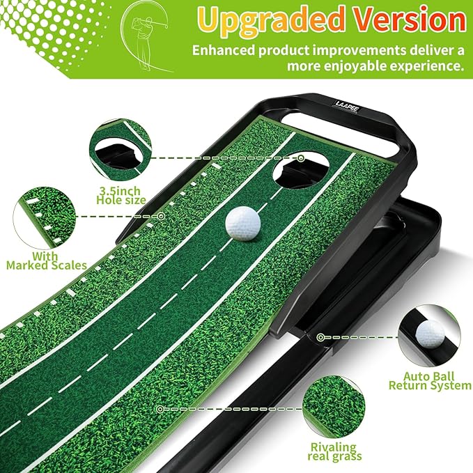Putting Green Indoor, 360° Adjust Slope Putting Mat with Auto Ball Return & Crystal Velvet Mat, Practice Golf Gifts Game for Home, Office, Outdoor and Golfers Use