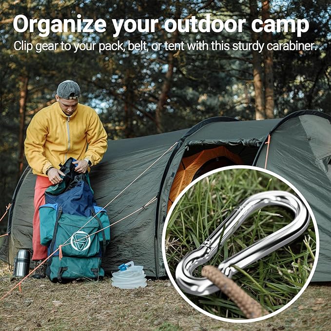 sprookber Stainless Steel Spring Snap Hook Carabiner - 304 Stainless Steel Clips, Set of 6