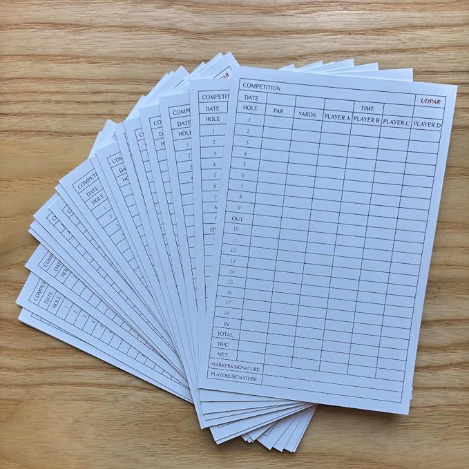 Golf Scorecards 20-Pack – Dual-Sided Tournament & Stats Tracking Score Card for 4 Players, USGA Size 3.9"x5.9", Premium White Paper – Ideal for Practice, Competitions & Gifts