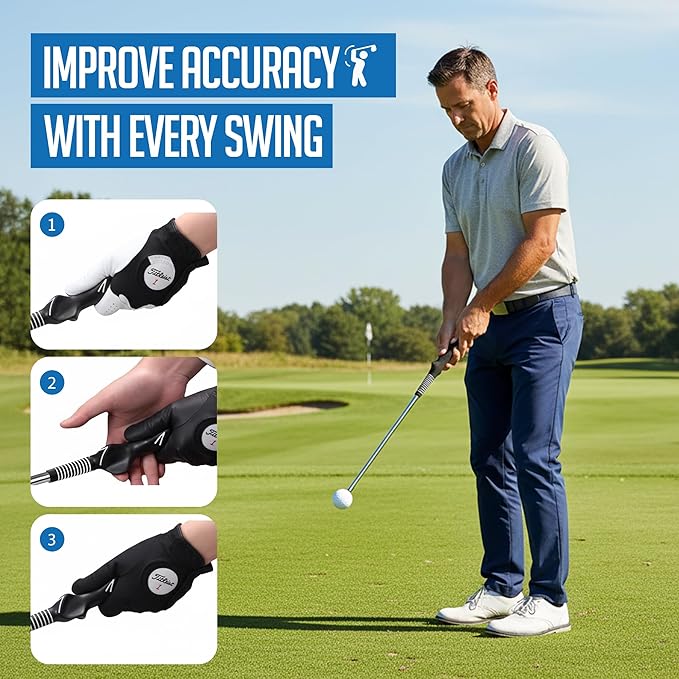 Retractable Golf Swing Training Aid,Rhythm Click Sound Warm Up Golf Swing Trainer,Golf Grip Trainer Attachment -Strength & Tempo Training for Chipping Hitting,Golf Accessories for Men-BONUS Items