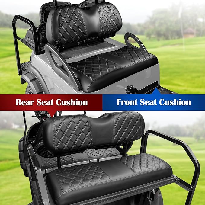 NOKINS 4PCS Golf Cart Diamond Seat Covers Kit,Front and Rear Seat Covers Fits for EZGO/Club Car/Yamaha Original Regular Seat Cushion, No Stapler