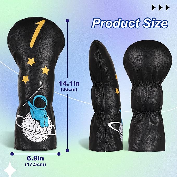 Astronaut Series Golf Headcovers, Synthetic Leather Golf Head Covers for Driver, Fairway Wood and Hybrid, Golf Putter Covers for Mallet and Blade