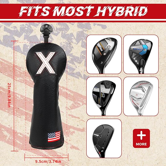 Golf Head Covers, American Flag Patriotism Golf Club Cover for Woods and Driver, Fairway, Hybrid - Premium Leather Golf Club Head Covers with Interchangeable Tags