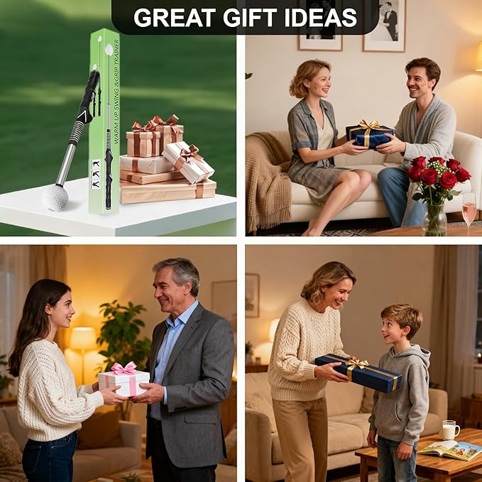 Retractable Golf Swing Trainer with Click Stick - Right-Handed Golf Grip Trainer & Swing Training Aid for Rhythm and Tempo Practice