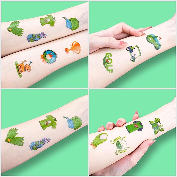 96 PCS Golf Sport Pre-Cut Temporary Tattoos | Super Cute Themed Birthday Party Favors, Supplies, Decorations, Green Sport Fake Tattoo Stickers (Multiple)