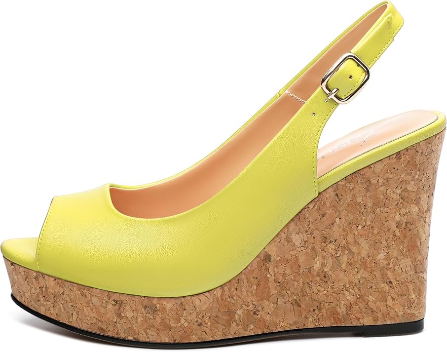 Womens Peep Toe Wedge Heels Matte Fashion Cork Slingback Pumps Platform Wedge Sandals 3.94 Inches