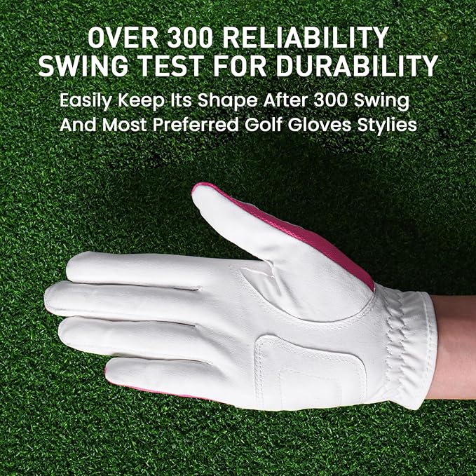 Golf Gloves Women Left Right Handed Golfer Rain Grip Hot Wet All Weather 2 Pack or 1 Pair, Womens Golf Glove Breathable Flexible Mesh for Ladies in Pink White