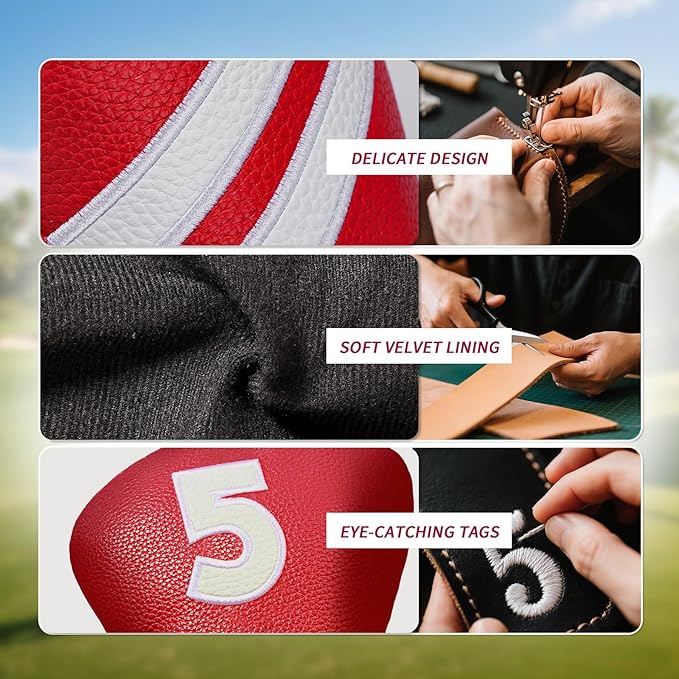 Golf Club Head Covers for Fairway Woods Driver Hybrids, 4pcs Premium PU Leather Women Golf Headcovers Set with No.Tags1 3 5 X.(Red)