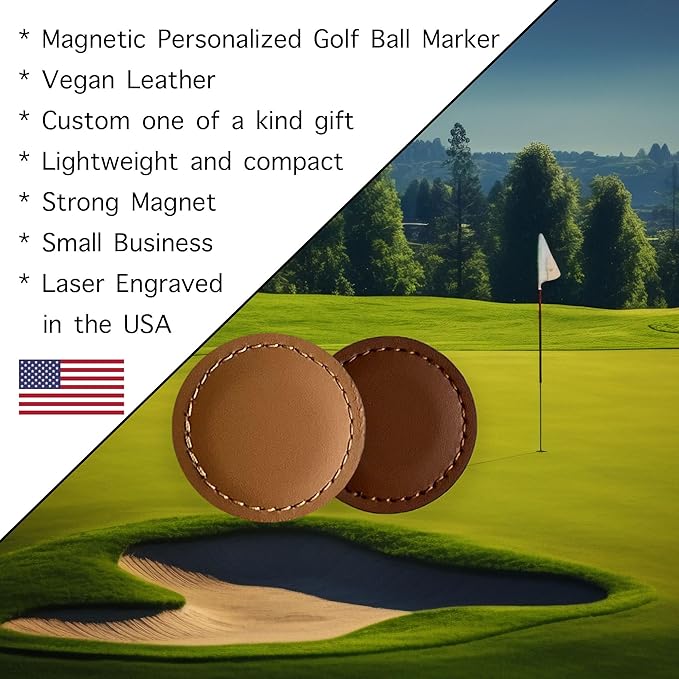 Premium Custom Golf Wedding Gift | Laser Engraved Magnetic Vegan Leather Golf Ball Marker | Golfers Mother's Day | Small USA Business | Golf Marker for Events Tournaments