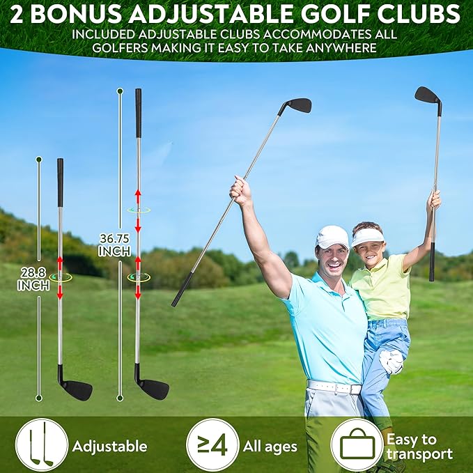 Sticky Golf Chipping Game Set - 6x6 ft Metal Frame Option with Adjustable Clubs, 25 Sticky Balls, Turf Chipping Mat & Scoreboard - Backyard Golf Target Game for All Ages for Indoor/Outdoor Practice
