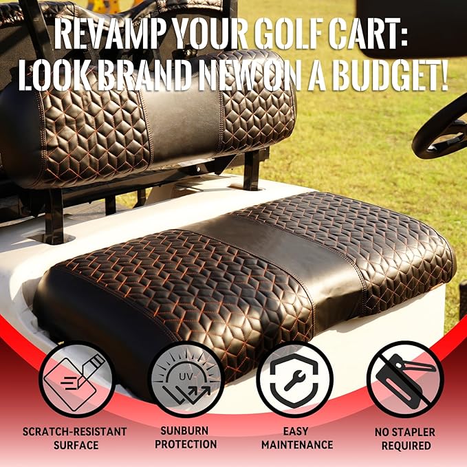 Golf Cart Seat Covers Front and Rear for EZGO RXV 2008+ Standard Seat Cushion, EZGO Vinyl Leather Seat Cover Set Replacement Accessories, No Staples, Black(4 PCS)