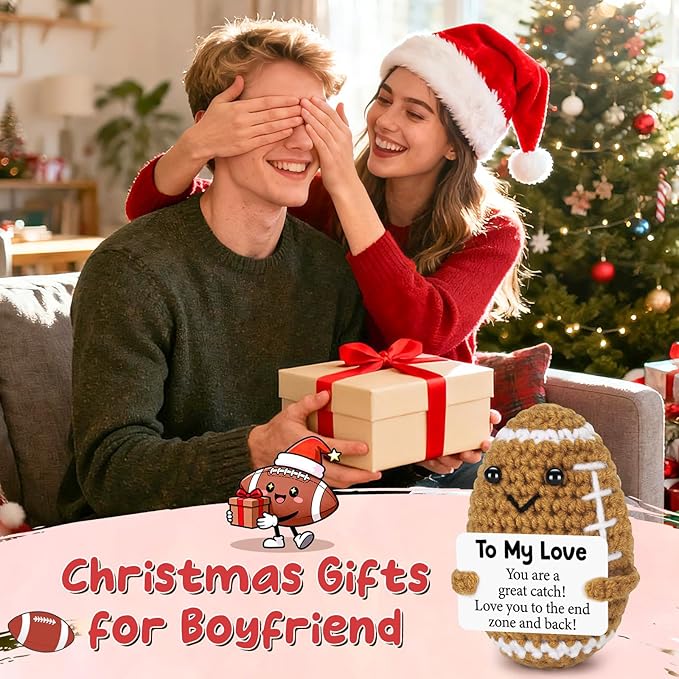 Birthday Gifts for Him Her Boyfriend Girlfriend, To My Love Christmas Handmade Emotional Crochet Football, Small Cute Anniversary Present for Him, Mini Romantic I Love You Gift for Husband Wife Couple