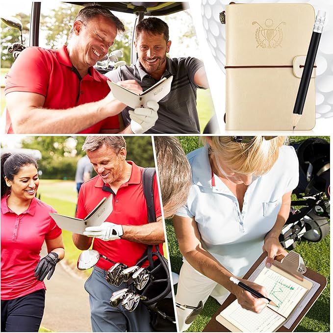 Yexiya Golf Scorecard Book with Pencil Leather Golf Journal Scorecard Holder Accessories Notebook Log Book Pocket Scorebook Gifts for Men Golfers, Sports and Outdoor Club Accessories