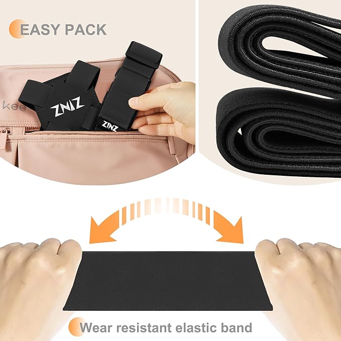 2-Pack High Elastic Luggage Strap Adjustable Travel Bag Belt Bungees for More Applications (Black-Set)