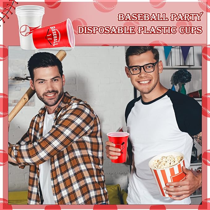 Norme 48 Pcs Baseball Party Supplies Bulk 16 oz Baseball Party Thick Plastic Disposable Cup Hot Cold Drink Wine Coffee for Home Holiday Party Supplies Favors