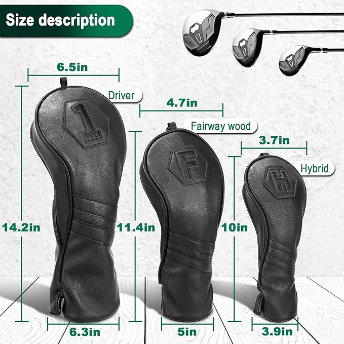Golf Club Head Covers for Woods and Drivers, Premium Golf Headcovers Set Fit Most Clubs Simple Striped 1PC or 3PCS, Customizable