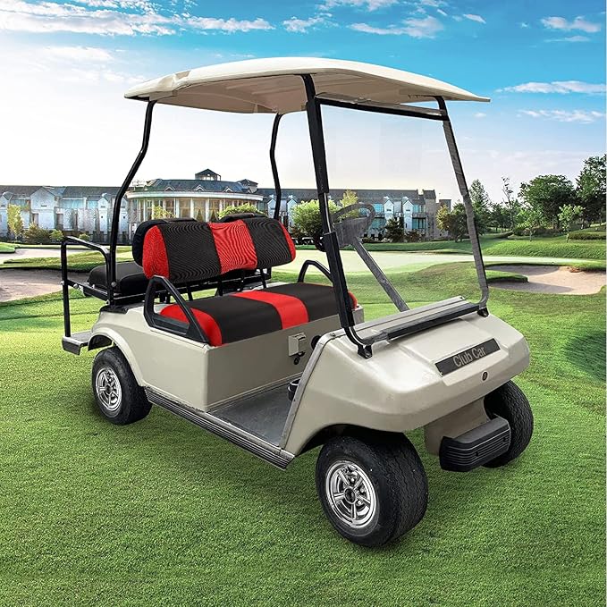 Golf Cart seat Covers for Club Car DS, Golf cart Washable Seat Cover Front with Back, Breathable Air Polyester Mesh Cloth, Cool in Summer and Warm in Winter