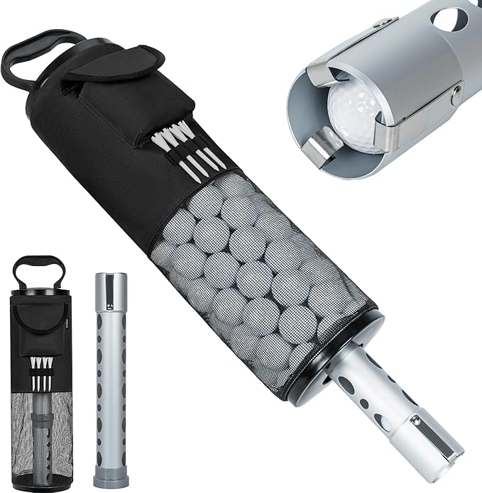 AKOZLIN Golf Ball Shag Bag with Detachable Aluminum Alloy Tube Golf Ball Retriever Large Capacity Shags Bag for Golf Ball Shagger Hold Up to 90 Balls