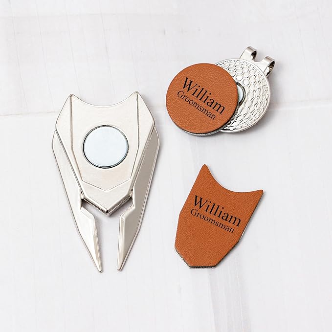 Personalized Leather Divot Repair Tool Set, Custom Golf Ball Marker for Men, Engraved Golf Turf Tools Gift for Dad Golfer