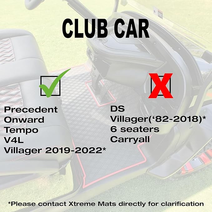 Xtreme Mats Club Car Compatible Golf Cart Mat, Full Coverage Rubber Floor Liner - Fits Club Car Models Precedent (2004-2025)/Onward & Tempo (2017-2025)/Villager & V4L (2019-2024) - Blue Trim