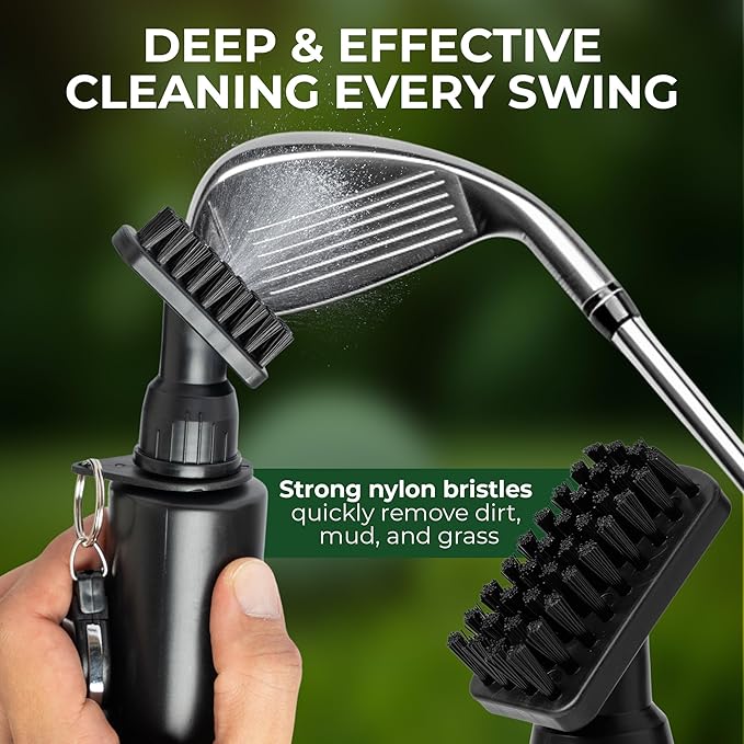 Golf Club Brush Cleaner 5oz (150ml) | Lightweight 70g | 45cm Retractable Clip | Nylon Bristles Golf Brush | Golf Accessories for Men and Women