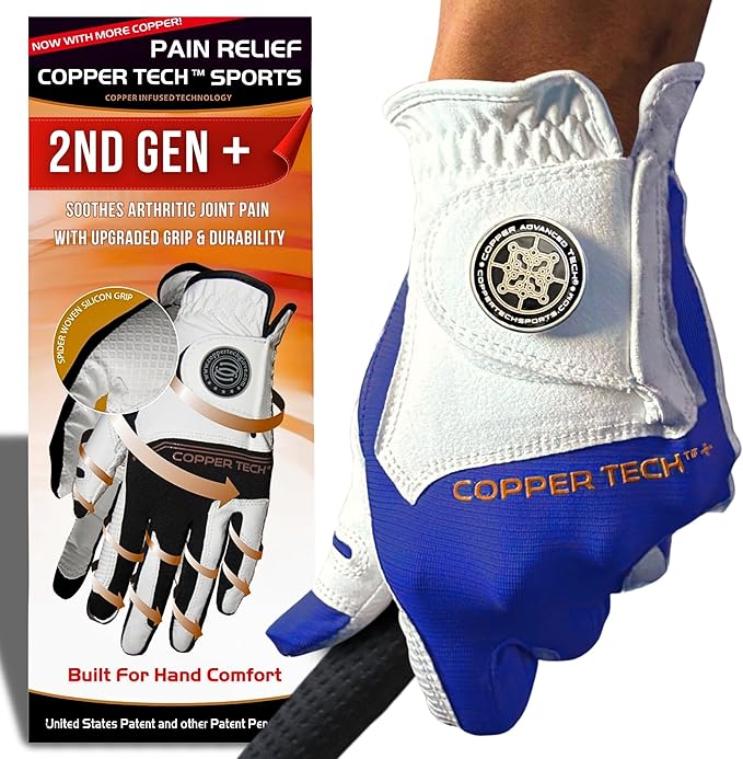 Copper Tech Golf Gloves Men Right Handed Golfer or Left Handed Golfer (2nd Gen) | Copper Compression Joint Support Golf Glove