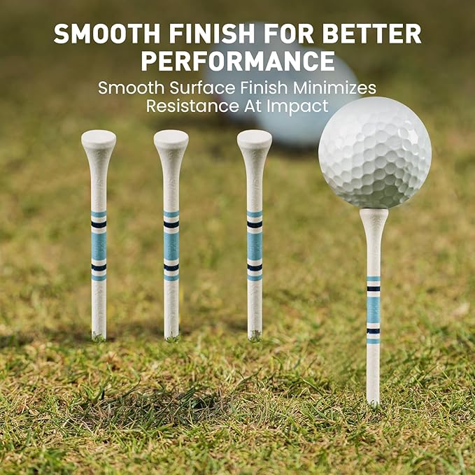 FINGER TEN Golf Tees Wood 3 1/4 2 3/4 Inch Value 50/120 Count, Durable Tees with Bright Colored Stripes for Consistent Height, 70mm 83mm Long Tees Ideal for Golfers