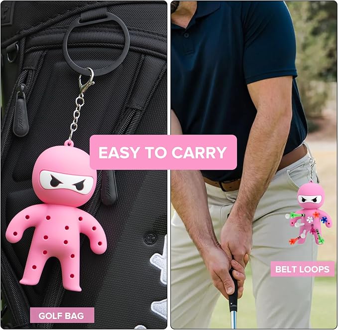 Golf Tee Holder, Ninja Portable Funny Golf Tees Holder Keychain Golf Gift Golf Accessories for Men & Women
