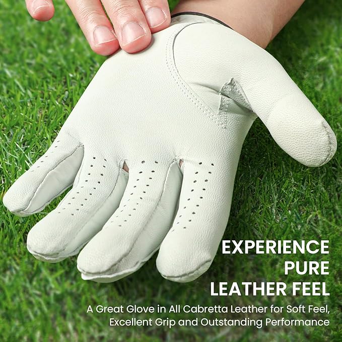 Golf Gloves Men All Premium Cabretta Leather 1 Pack with 2 Ball Marker, Mens Golf Glove Right Handed Golfer Left Hand All Weather Grip, Fit Size Small Medium ML Large XL