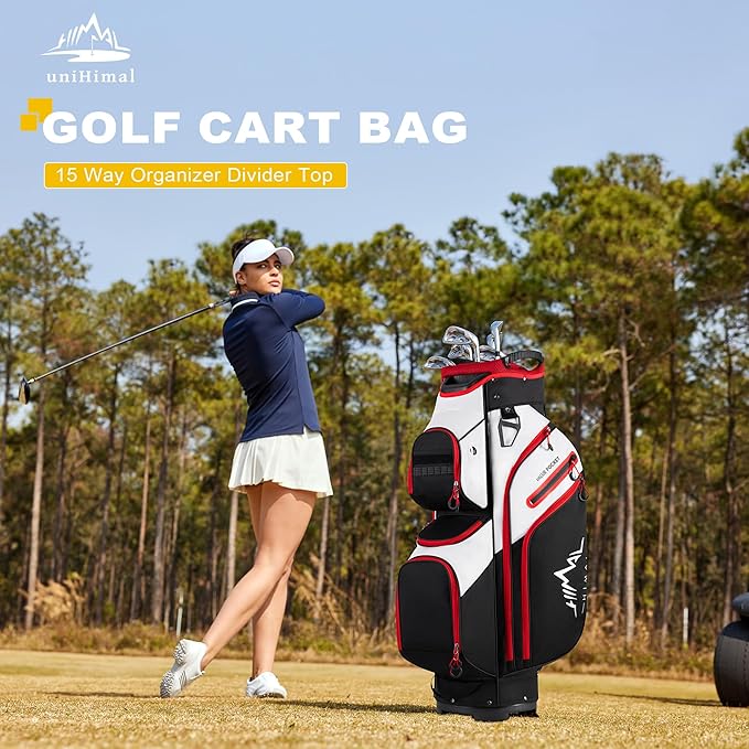 Golf Cart Bag, 15 Way Organizer Divider Top with Handles and Rain Cover