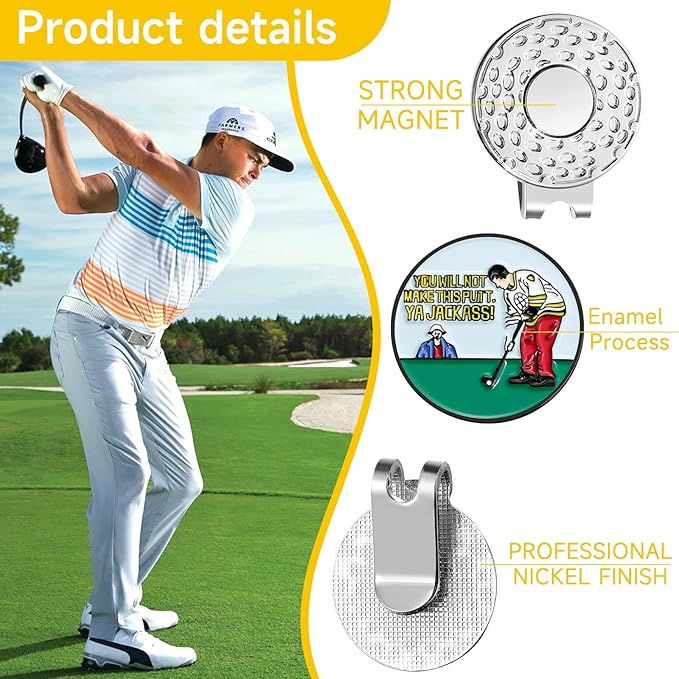 Magnetic Golf Ball Marker Clips, Funny Golf Ball Markers with Magnetic Clip, Enamel Golf Ball Markers Hat Clip Magnet for Men Women Golfer Gifts