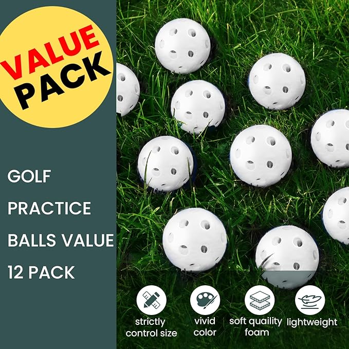 FINGER TEN Golf Practice Balls Plastic Colored Value 12/24/36/50 Pack, Limited Flight Sports Training Ball for Men Women, Indoor Outdoor Driving Range Backyard Use