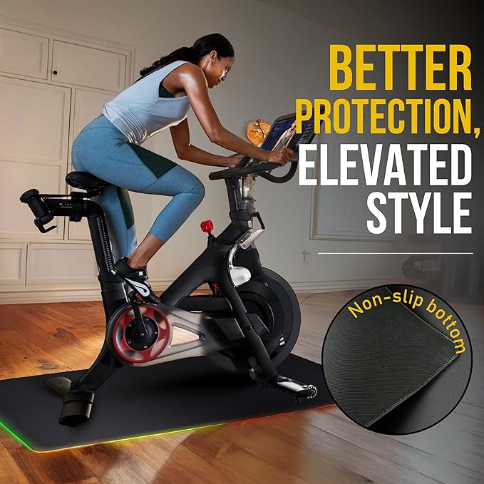LED Exercise Equipment Mat 24x48in / 30x60in - Stylish Non-Slip Floor Protection for Spin Bikes, Walking Pads, and Ellipticals - Exercise Bike Mat, Peloton Bike Mat, Peloton accessories