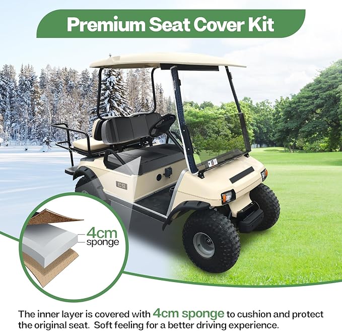 T TGBROS Golf Cart Seat Covers Fit for Yamaha Club Car EZGO Ordinary Front Rear Seat Cushion Waterproof Vinyl Leather Breathable Comfortable Replacement Black Seat Cover Anti-Scratch