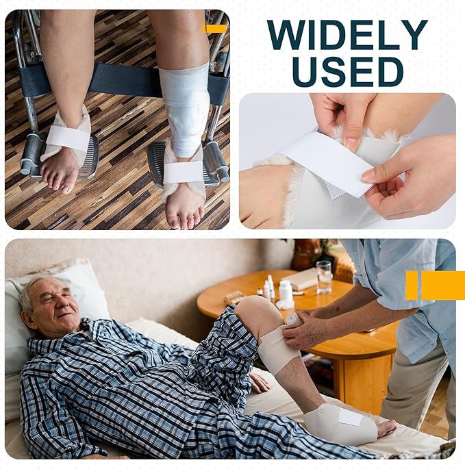 2 Pcs Heel Protectors for Pressure Sores Sheepskin Heel Pads Soft Foot Cushions Pad Heel Protectors Adjustable Foot Pillows with Securing Strap for Bed Sore Ankle Ulcers(White)